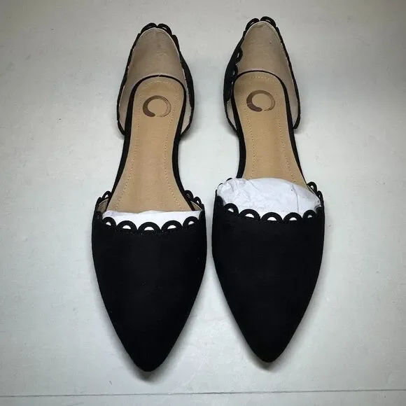 Journee Collection Womens 7.5 M Black Jezlin Scalloped Slip On Flats NIB GZ8 - Picture 3 of 4